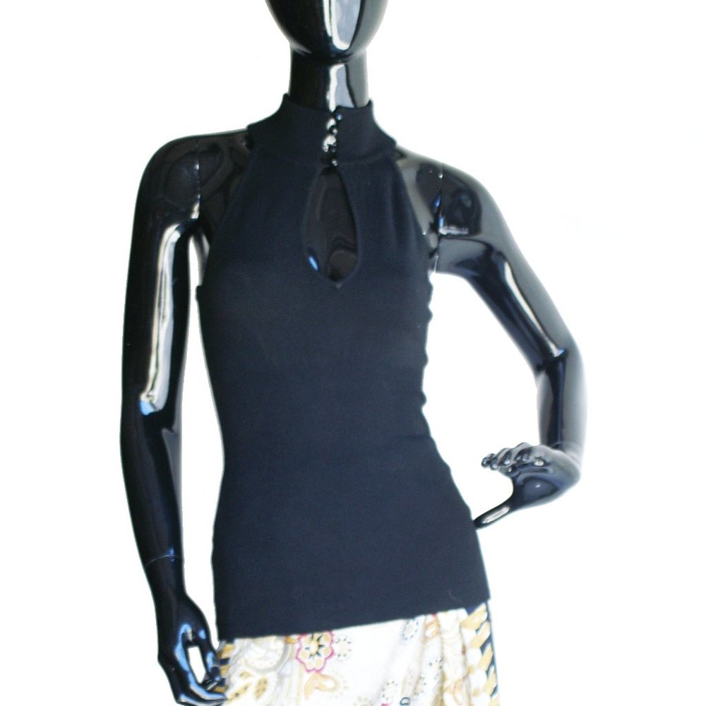 Sele Keyhole Neckline Black Knit Fittied Top US Size S